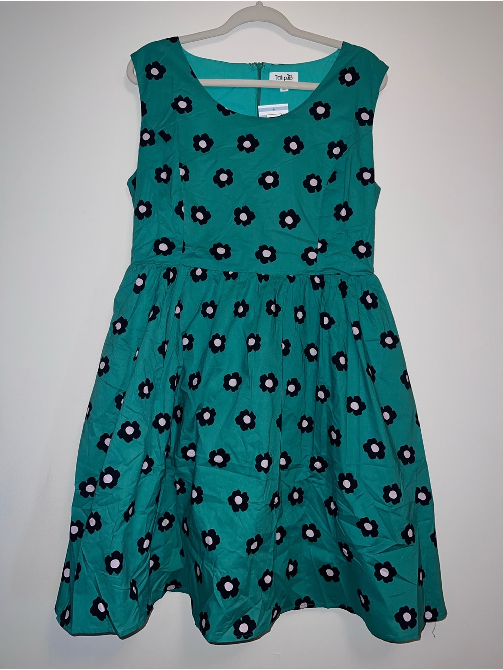 Tulip B Women XLarge Green Floral Sleeveless Fit and Flare Dress Pockets MDJD630 - Picture 2 of 11